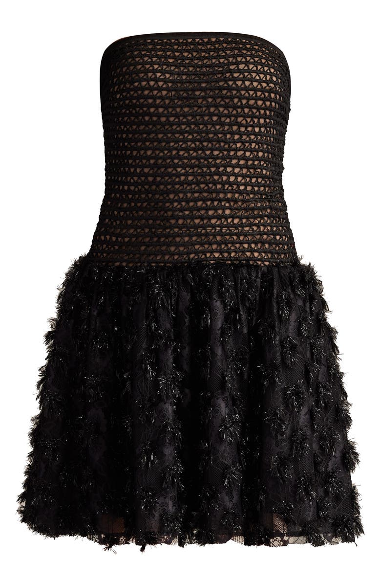 SHO by Tadashi Shoji Strapless Mixed Media Cocktail Minidress, Alternate, color, Black