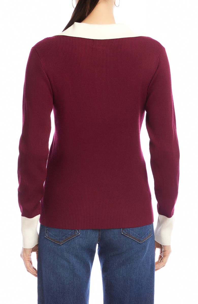 Karen Kane Contrast Rib Polo Sweater, Alternate, color, Wine/ Cream