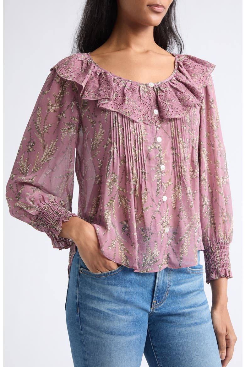 Hewitts Ruffle Pintuck Shirt, Alternate, color, ORCHID HAZE MULTI