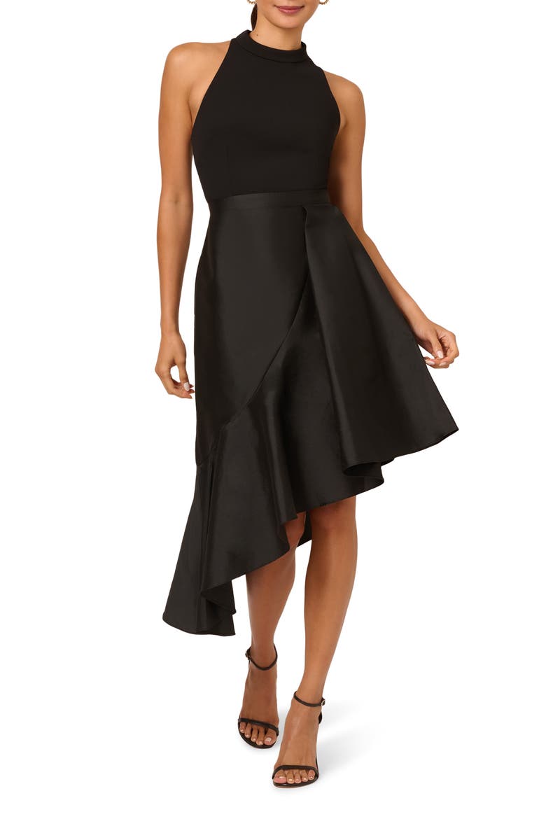 Crepe & Taffeta Cocktail Dress, Main, color, BLACK