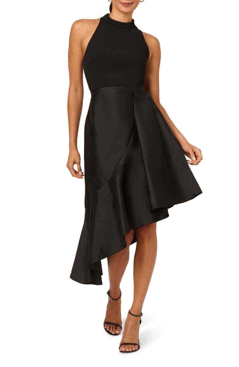 Adrianna Papell Crepe & Taffeta Cocktail Dress, Main, color, Black