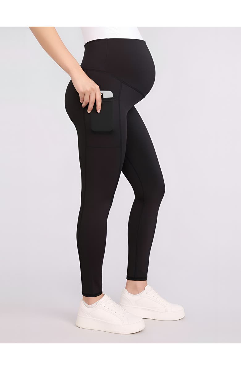 MOTHERHOOD MATERNITY Over the Belly Side Pocket Active Maternity Leggings, Main, color, Black