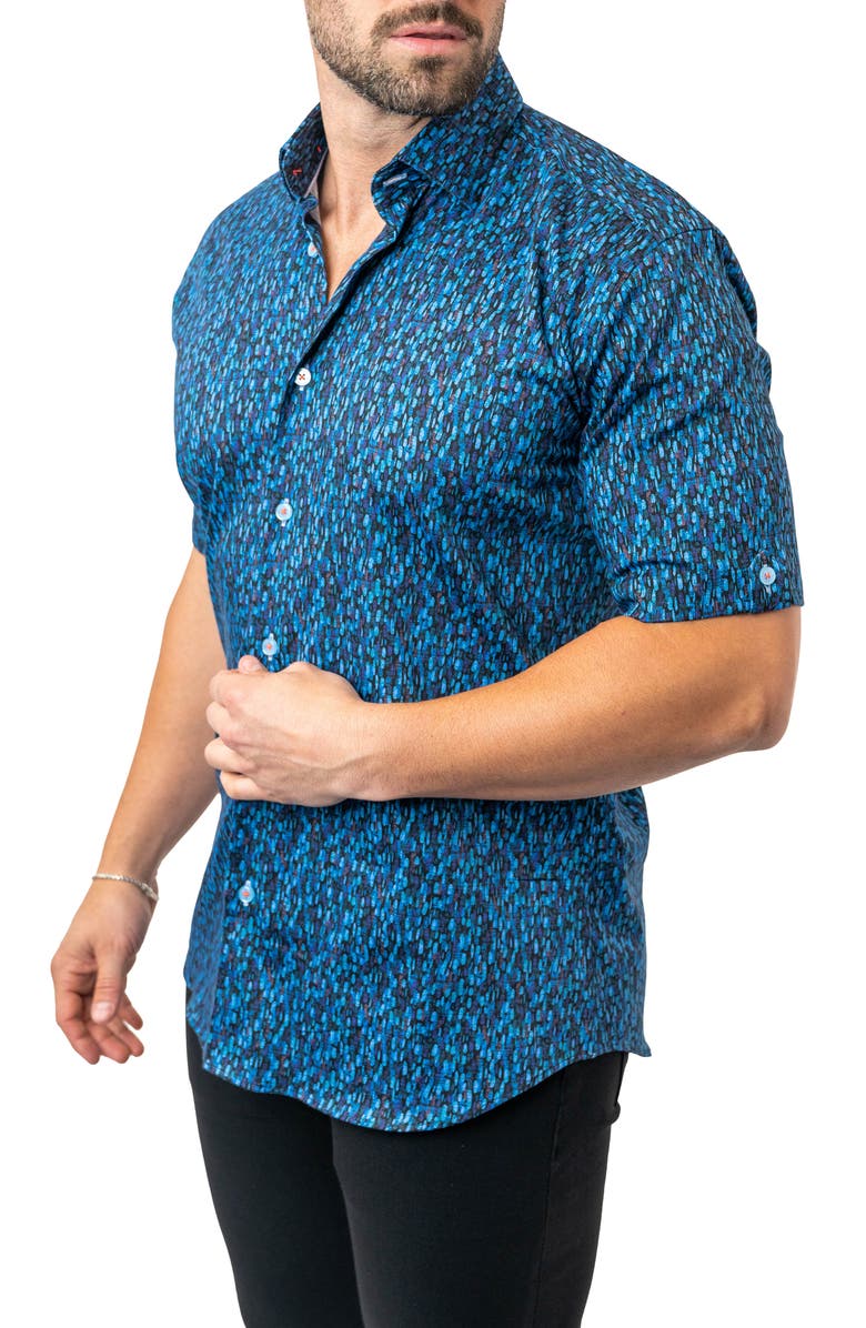 Maceoo Galileo River 90 Blue Contemporary Fit Short Sleeve Button-Up Shirt, Alternate, color, 