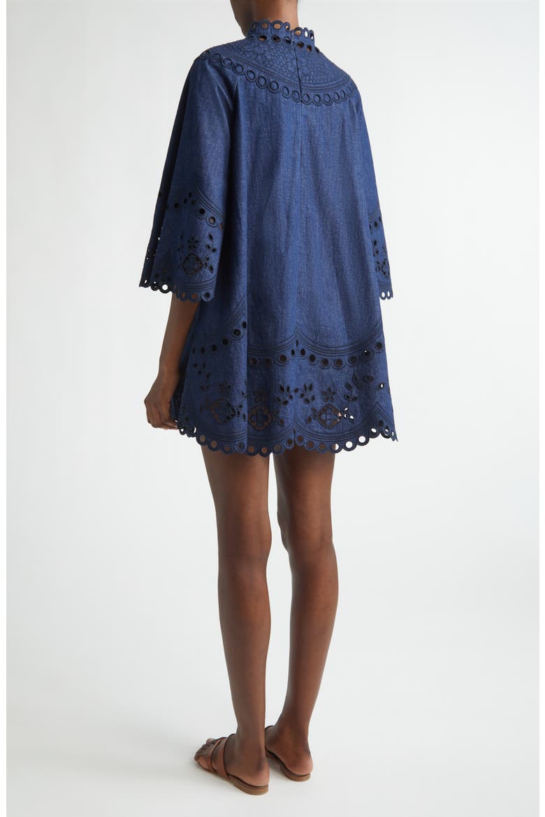 Mohan Broderie Anglaise Trim Denim Minidress, Alternate, color, INK