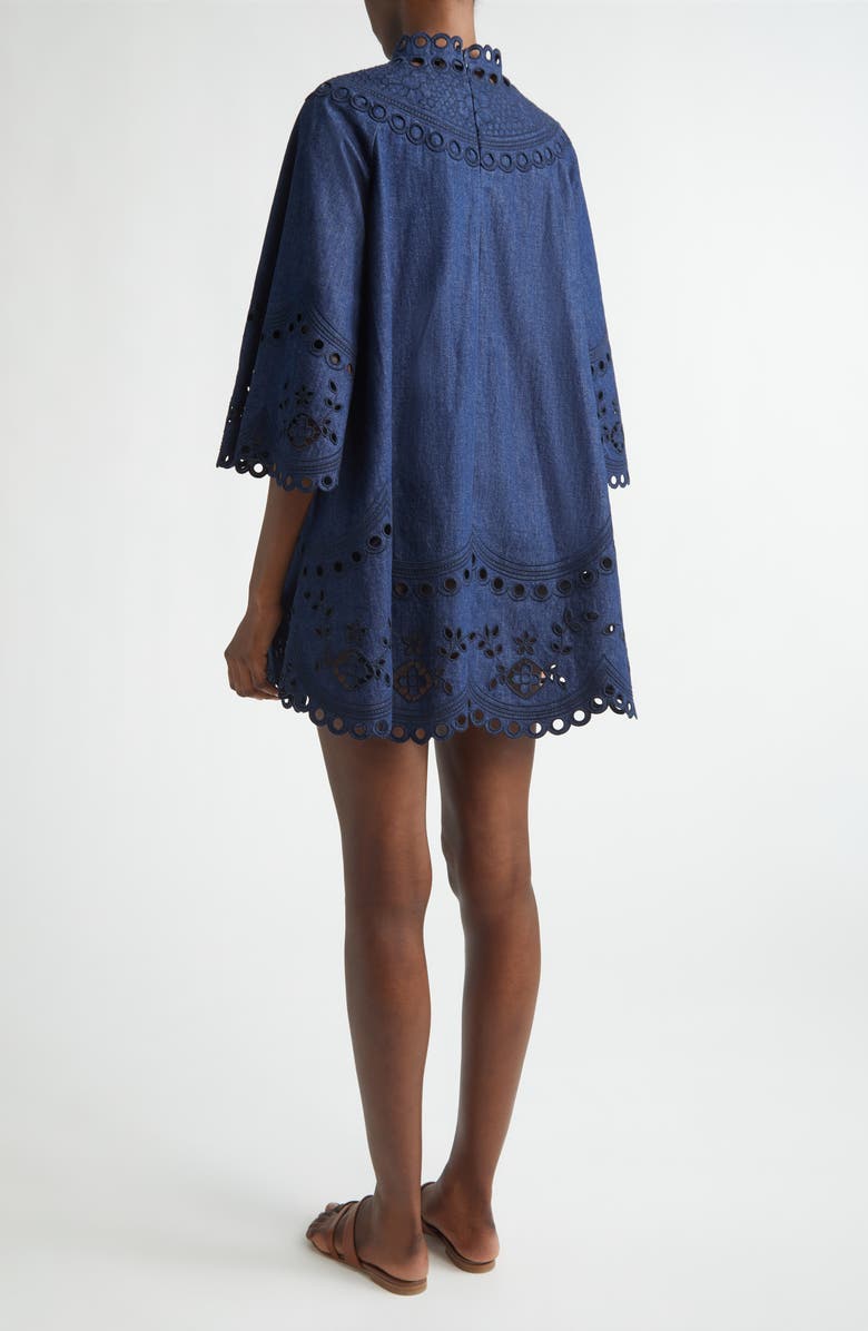 Zimmermann Mohan Broderie Anglaise Trim Denim Minidress, Alternate, color, Ink