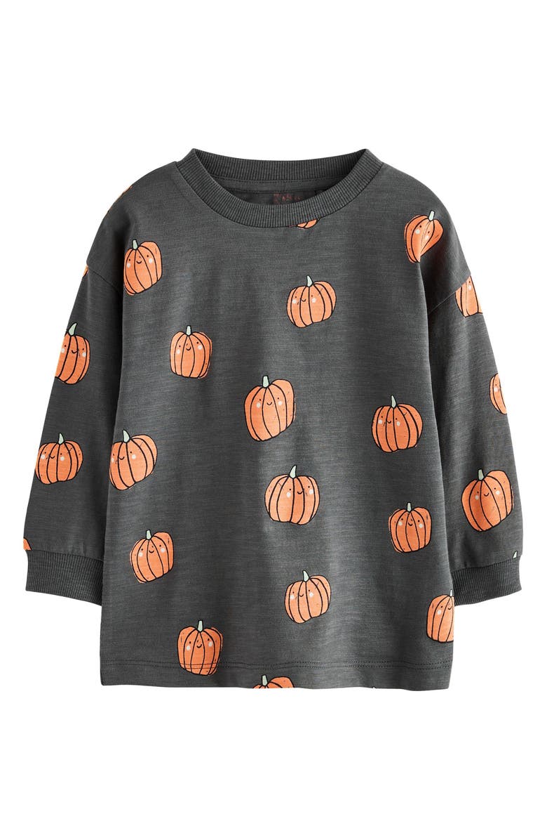 NEXT Kids' Pumpkin Print Long Sleeve Cotton T-Shirt, Main, color, Black