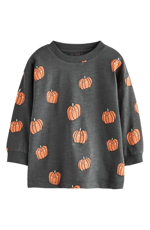 Next Kids' Pumpkin Print Long Sleeve Cotton T-shirt In Black