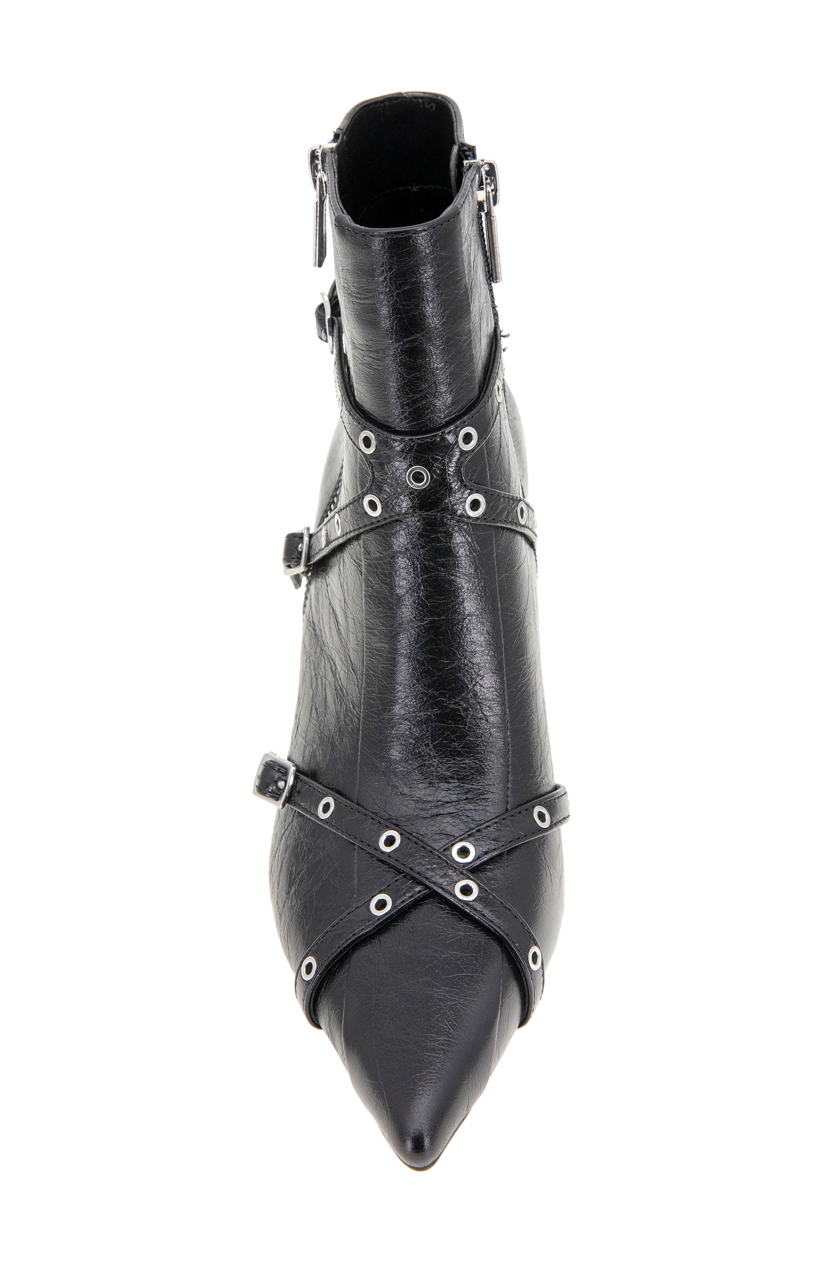 Kenneth Cole Umi Pointed Toe Moto Bootie, Alternate, color, Black Leather