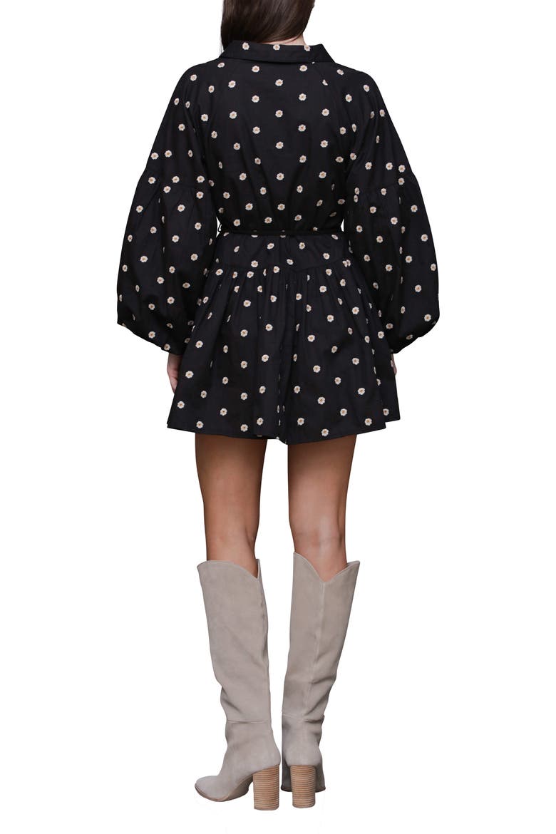 Embroidered Long Sleeve Babydoll Mini Shirtdress, Alternate, color, BLACK DAISY EMBROIDE
