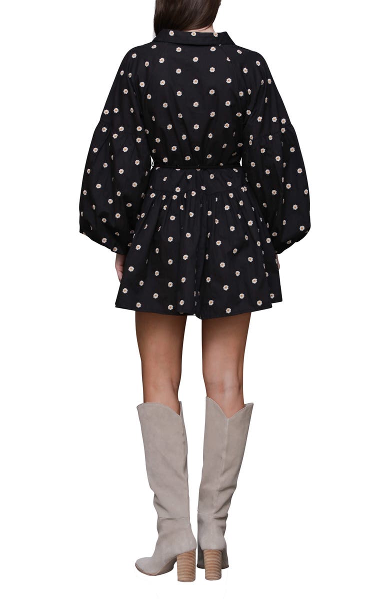 Avec Les Filles Embroidered Long Sleeve Babydoll Mini Shirtdress, Alternate, color, Black Daisy Embroide