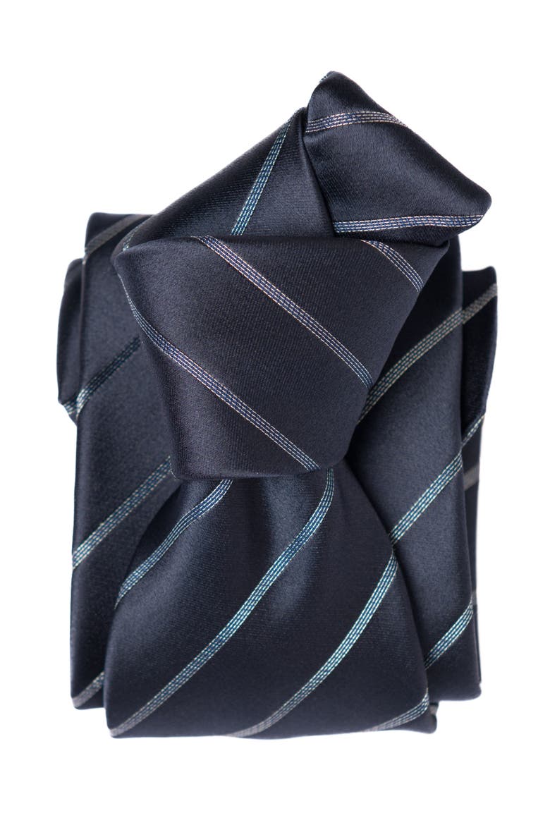 Esino - Silk Jacquard Tie for Men, Alternate, color, Midnight Blue and Silver