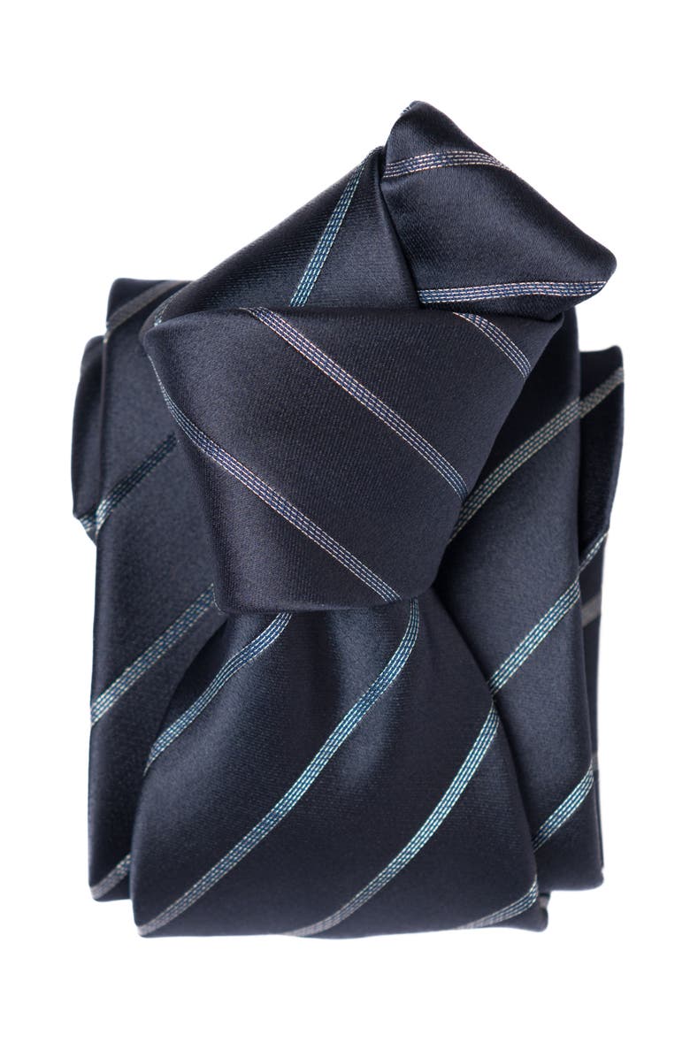 Elizabetta Esino - Extra Long Silk Jacquard Tie for Men, Alternate, color, Midnight Blue And Silver