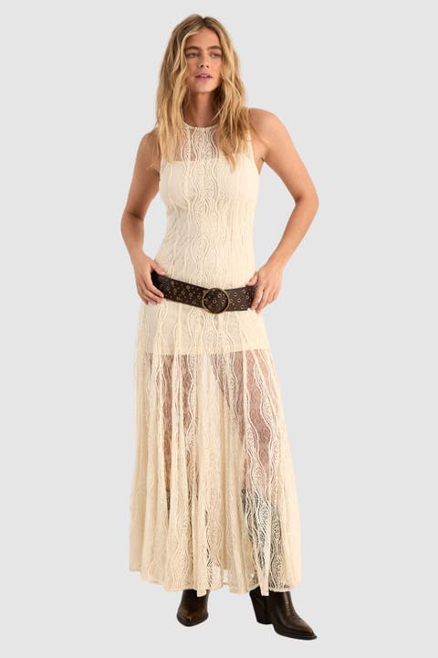 Vintage Lace Godet Hem Maxi Dress