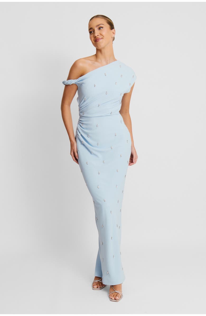 Six Stories Asymmetric Beaded Maxi Dress, Main, color, Pale Blue