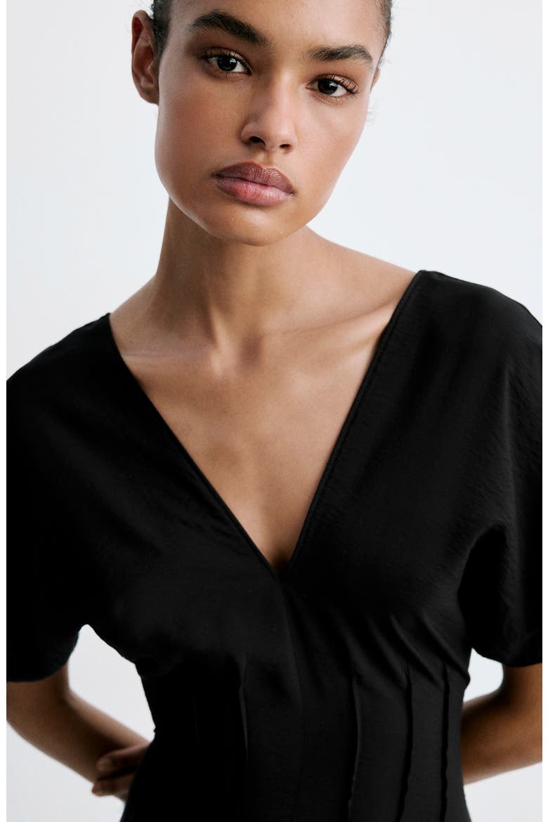 Flared V-Neck Dress, Alternate, color, BLACK
