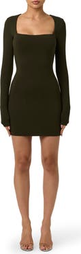 Naked Wardrobe Squared Up Long Sleeve Body-Con Dress