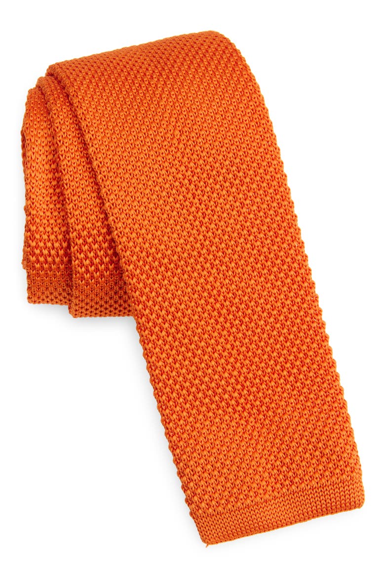 Orange Knit Silk Tie, Main, color, ORANGE