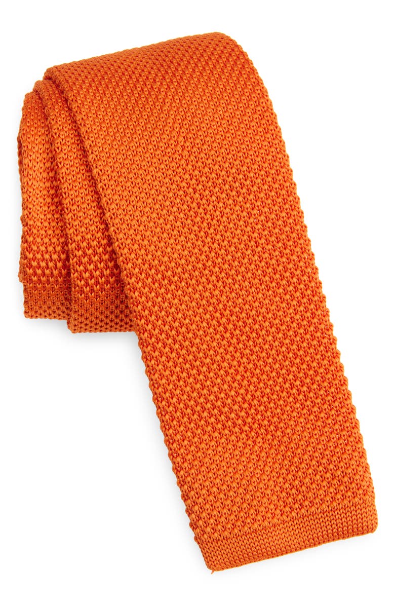 CLIFTON WILSON Orange Knit Silk Tie, Main, color, Orange