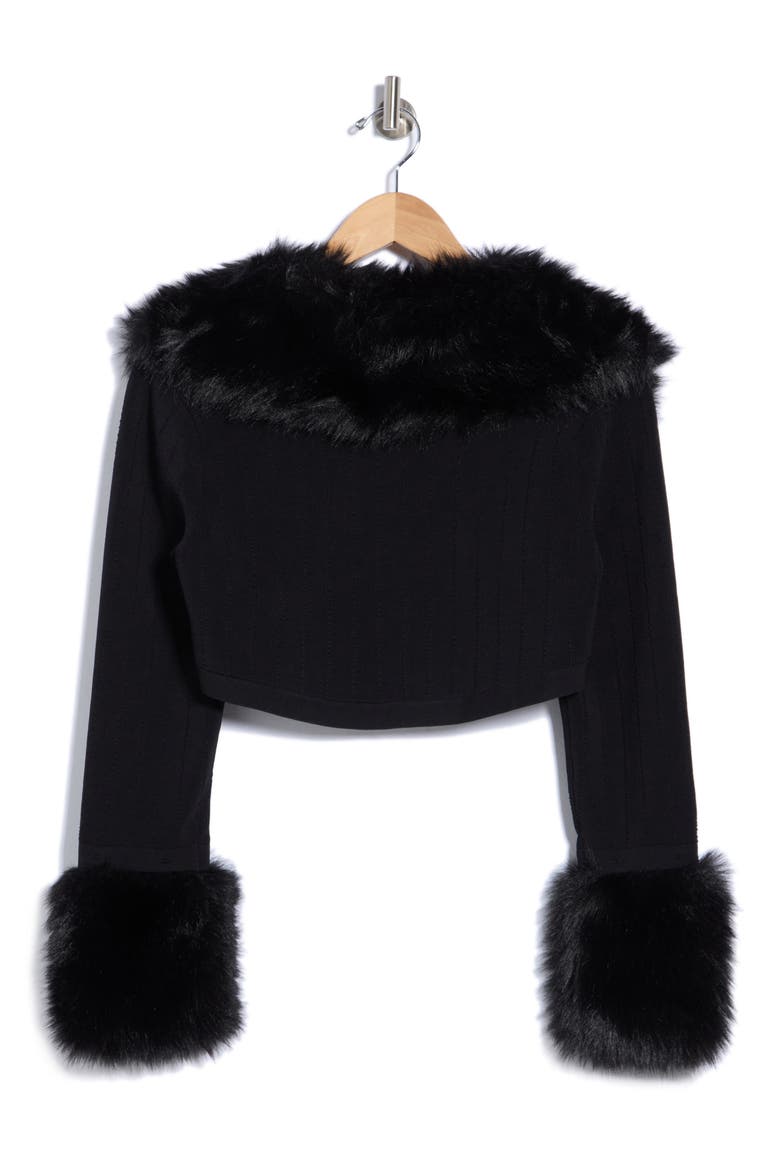 Haru Faux Fur Trim Shrug, Alternate, color, BLACK
