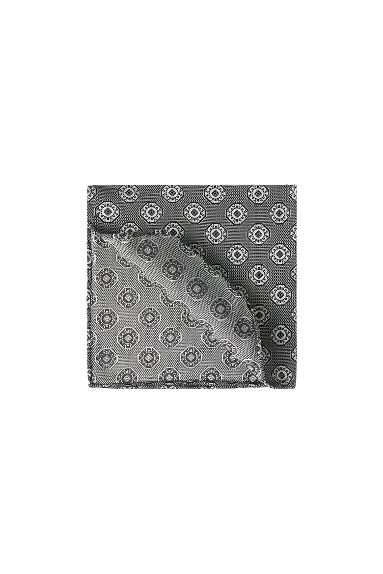 Silk pocket square with medallion design, Alternate, color, Anthracite
