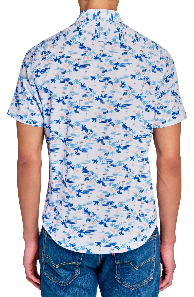 CONSTRUCT Tropical Short Sleeve Woven Button Down Shirt, Alternate, color, White/ Blue