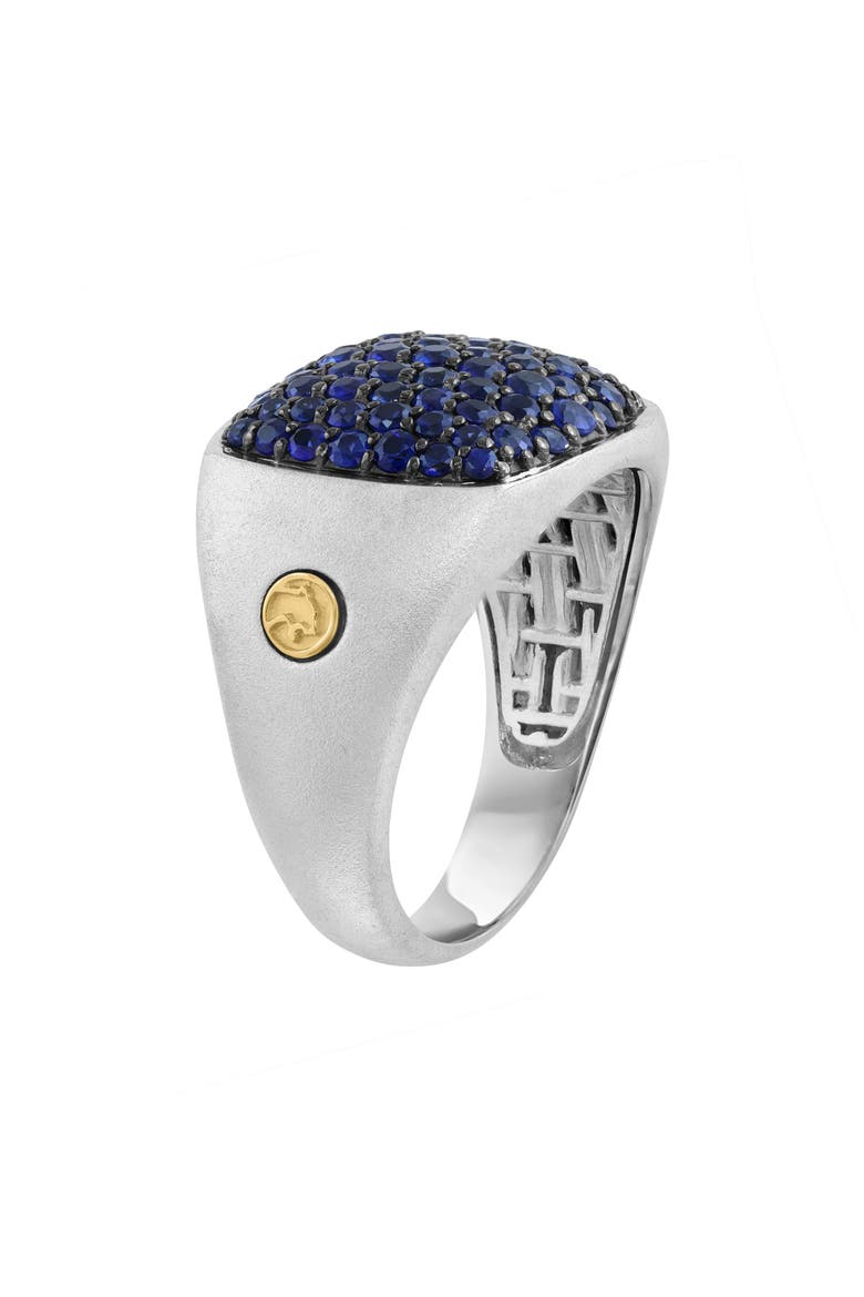 Sterling Silver & 18k Gold Sapphire Signet Ring, Main, color, BLUE