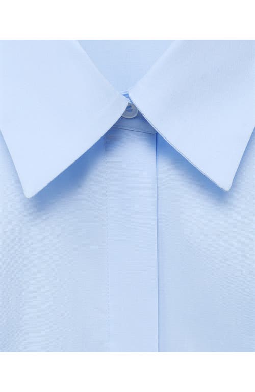 Mango Side Gather Cotton Poplin Button-up Shirt In Blue