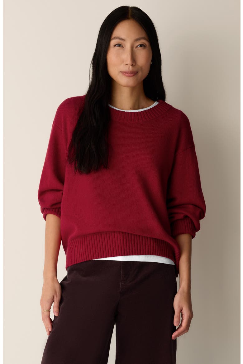 Organic Cotton & Recycled Cashmere Crewneck Sweater, Main, color, CRIMSON