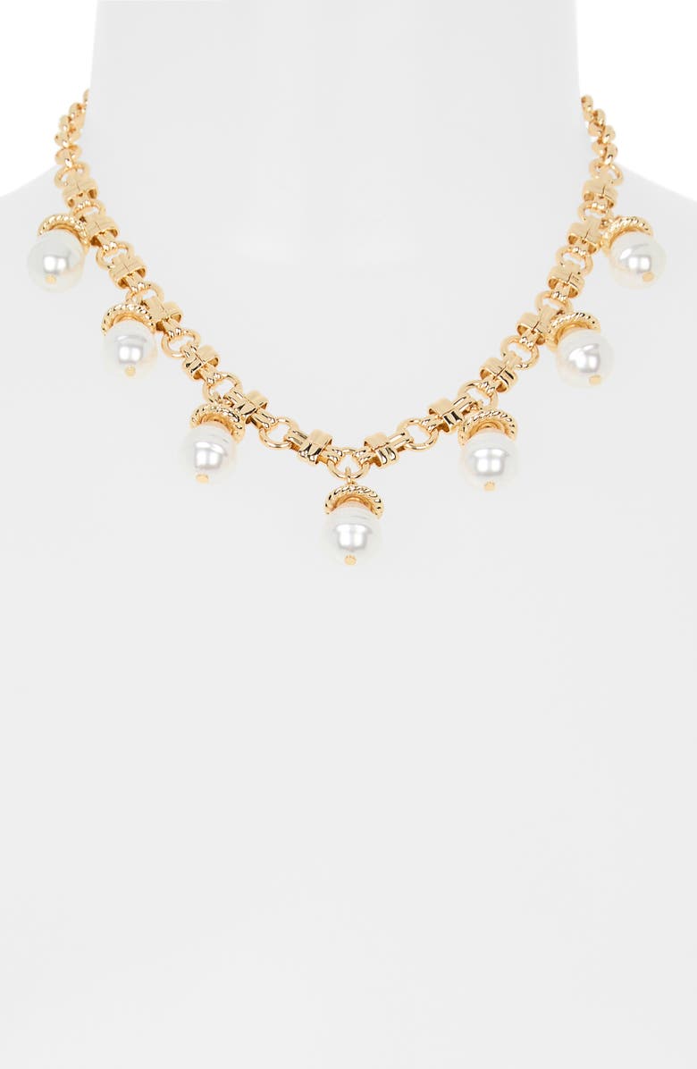 NORDSTROM RACK Faux Pearl Charm Necklace, Alternate, color, White- Gold