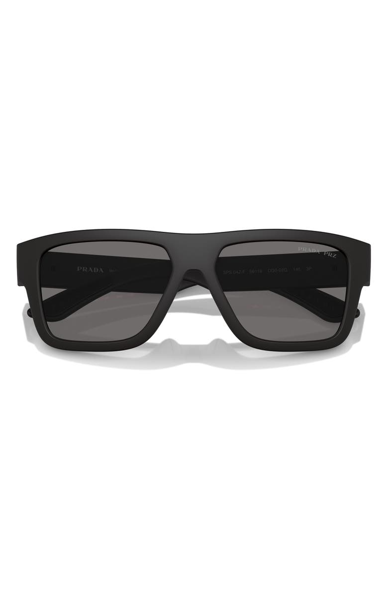 Prada Linea Rossa 56mm Square Sunglasses, Alternate, color, Rubber Black