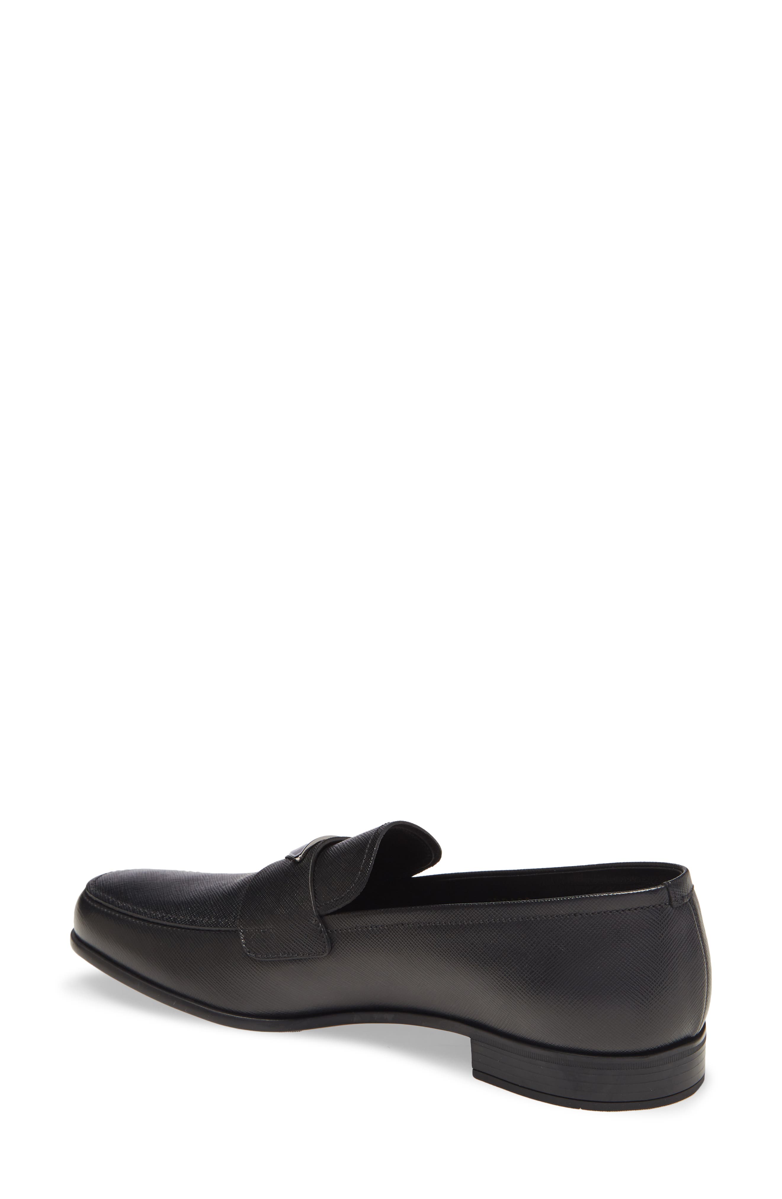 Prada Triangle Logo Loafer, Alternate, color, Black