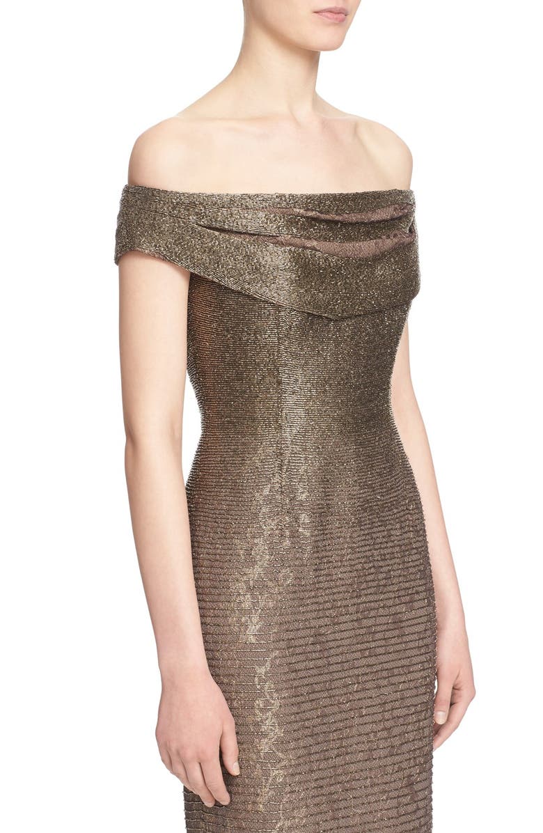 Carmen Marc Valvo Couture Beaded Off the Shoulder Lace Mermaid Gown, Alternate, color,