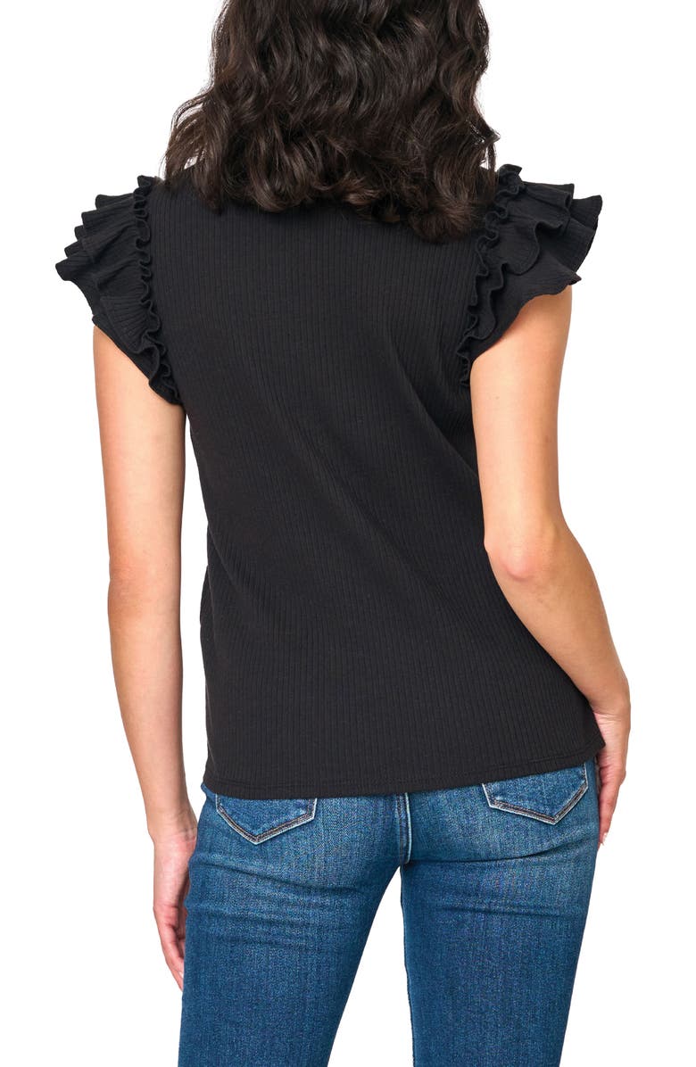 GIBSONLOOK Flutter Sleeve Rib Top, Alternate, color, Black