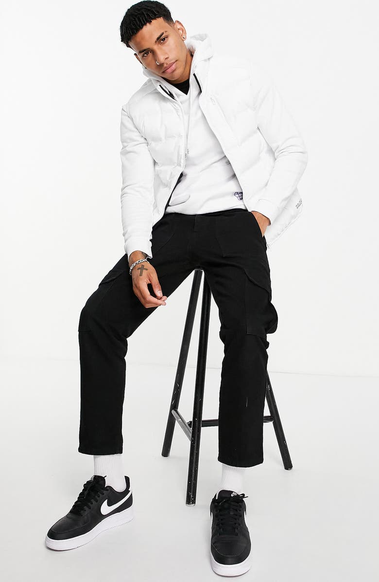 Topman Quilted Zip-Up Hooded Vest, Main, color,