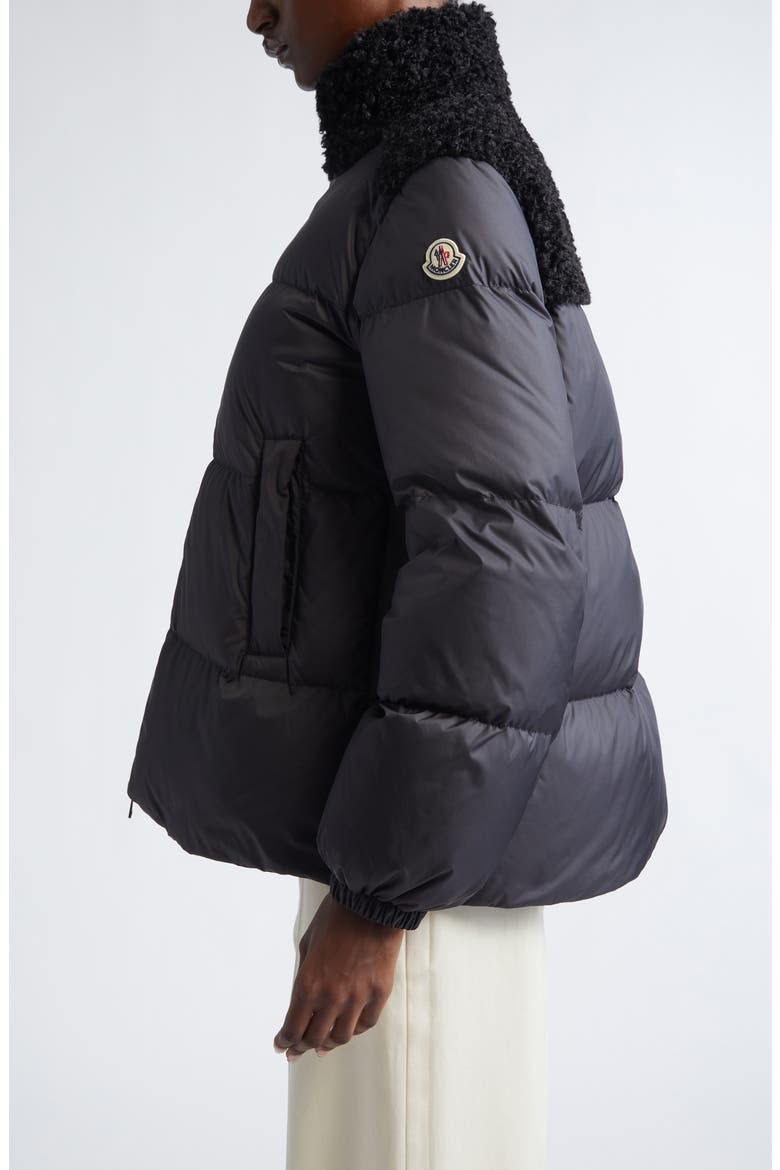 Esnaie Faux Shearling Trim Down Jacket, Alternate, color, BLACK