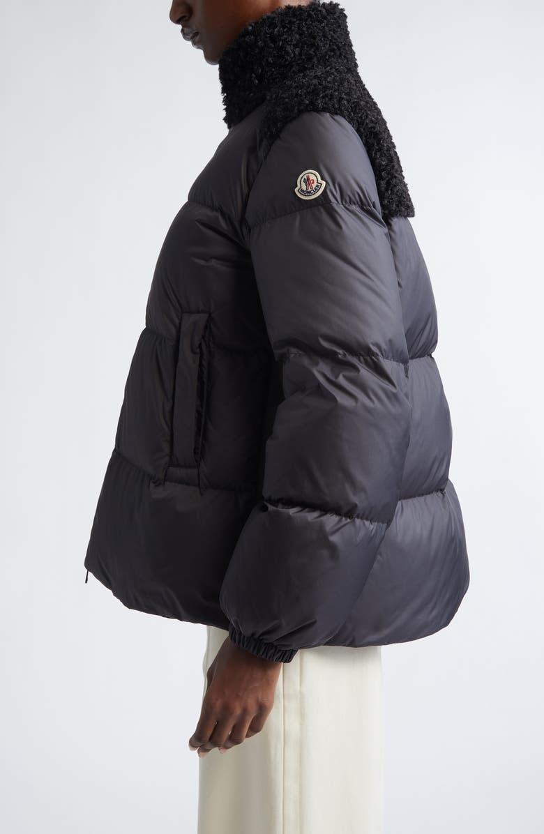 Moncler Esnaie Faux Shearling Trim Down Jacket, Alternate, color, Black