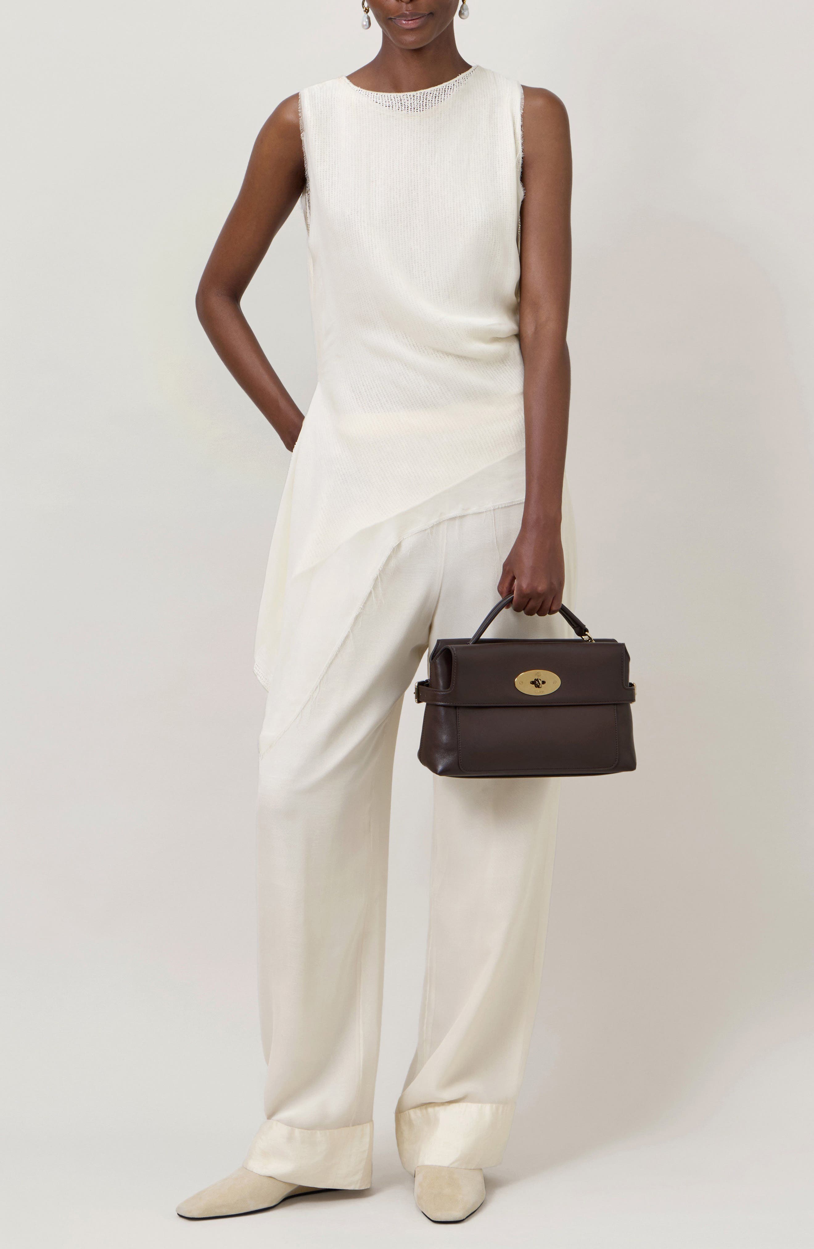Small Stevie Leather Top Handle Bag, Alternate, color, EBONY
