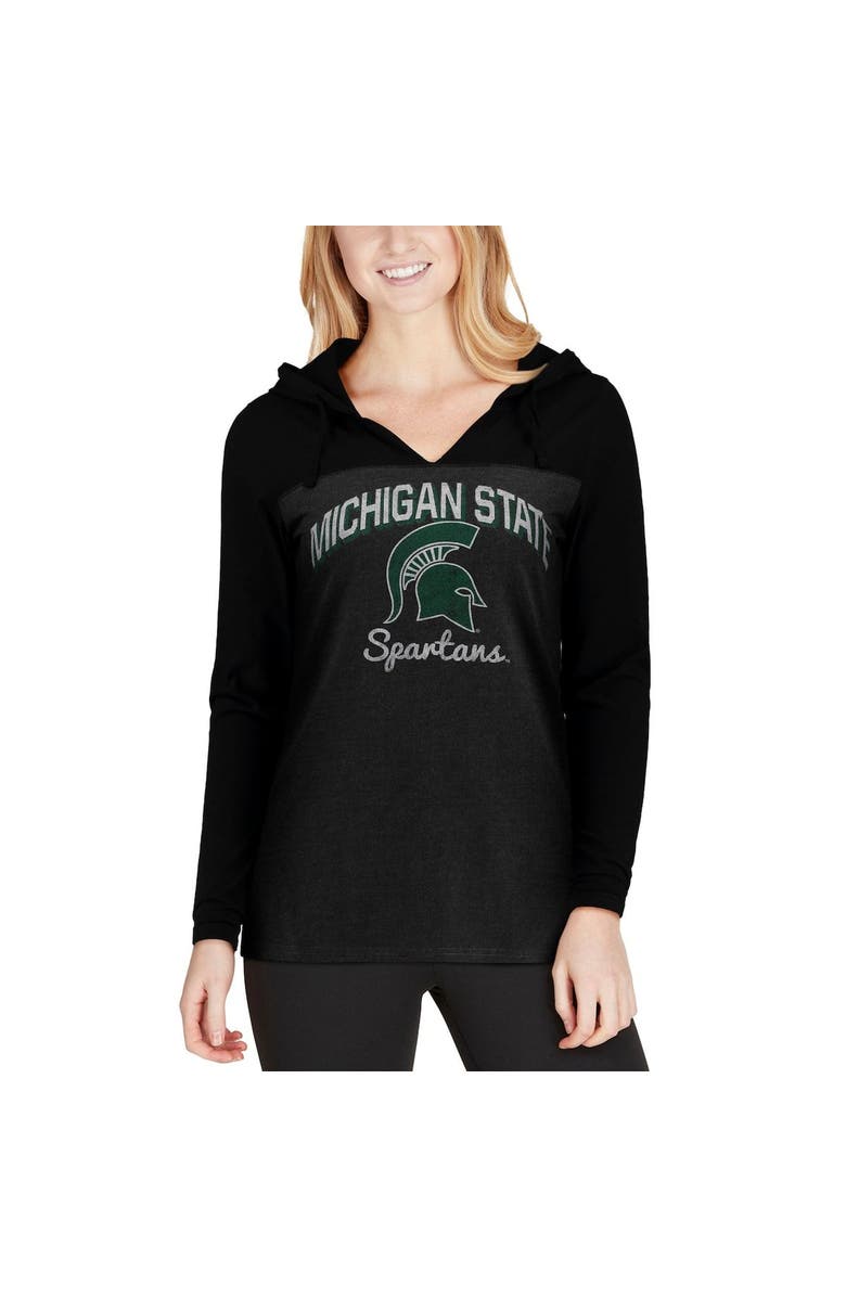 CAMP DAVID Women's Charcoal Michigan State Spartans Knockout Color Block Long Sleeve V-Neck Hoodie T-Shirt, Alternate, color, 