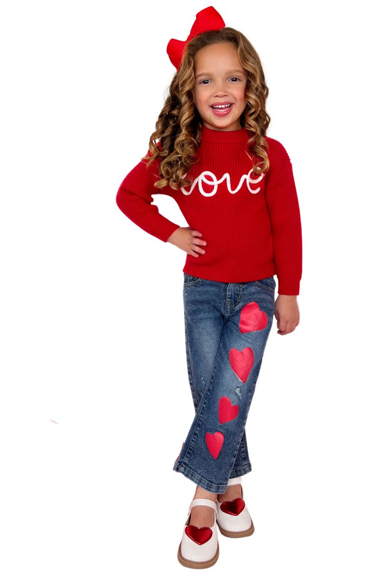 Red Love Sweater and Heart Denim Pant Set, Main, color, Red