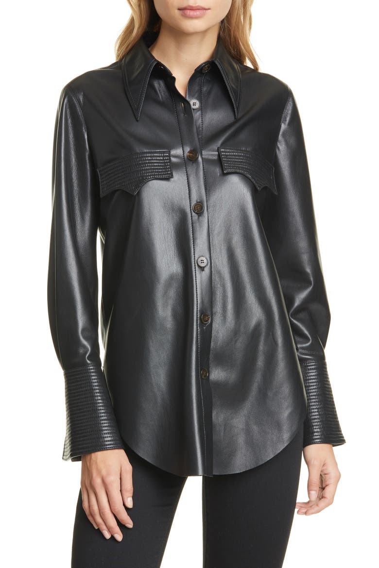 Elpi Vegan Leather Shirt, Main, color, BLACK