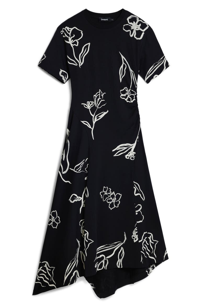 Short Sleeve Asymmetric Hem Maxi Dress, Alternate, color, BLACK