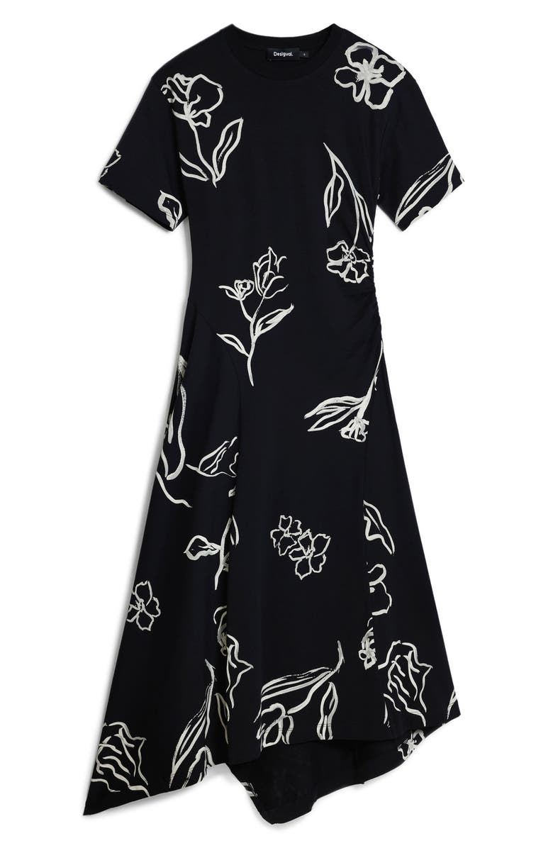 Desigual Short Sleeve Asymmetric Hem Maxi Dress, Alternate, color, Black