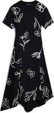 Desigual Short Sleeve Asymmetric Hem Maxi Dress