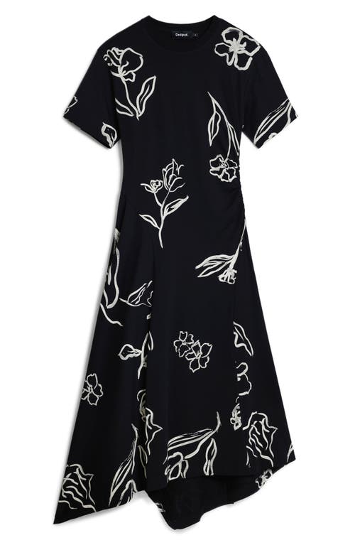 Desigual Short Sleeve Asymmetric Hem Maxi Dress In Black