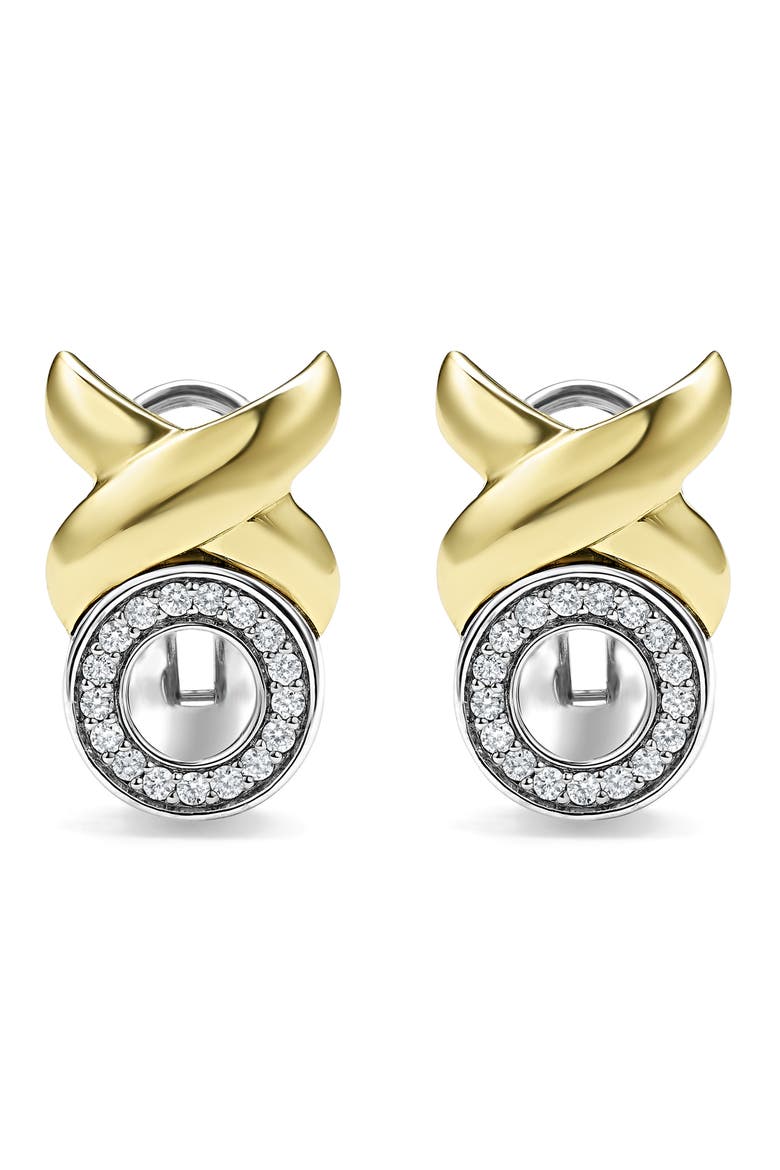 Embrace XO Pavé Diamond Omega Earrings, Alternate, color, GOLD/ SILVER