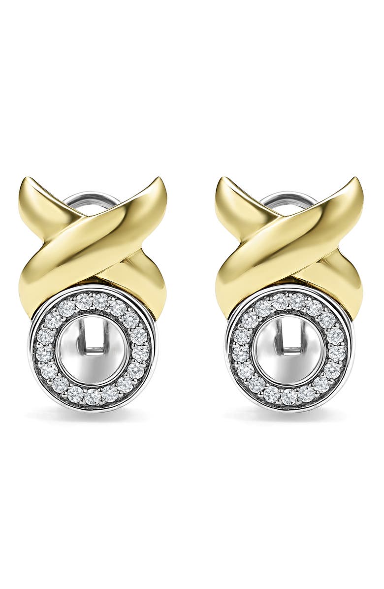 LAGOS Embrace XO Pavé Diamond Omega Earrings, Alternate, color, Gold/ Silver