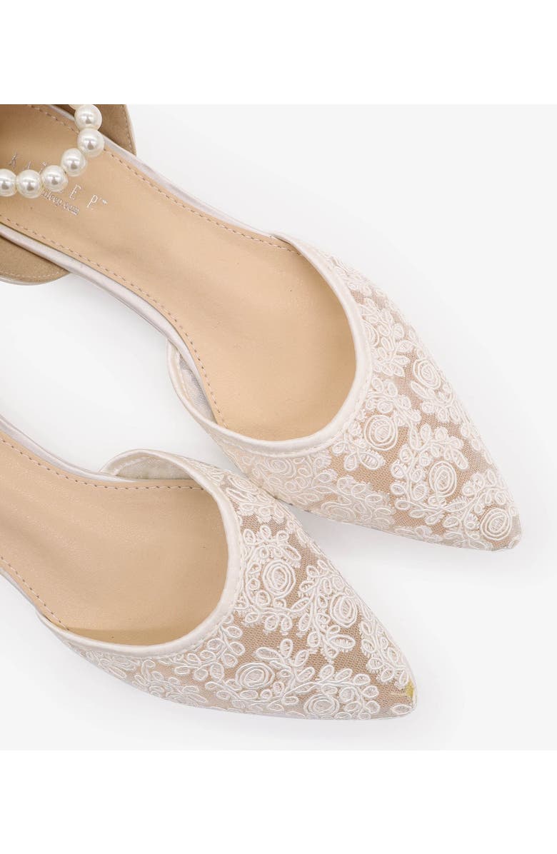 Kailee P Twila Crochet Lace pointed toe with All Pearls Ankle Strap, Alternate, color, White