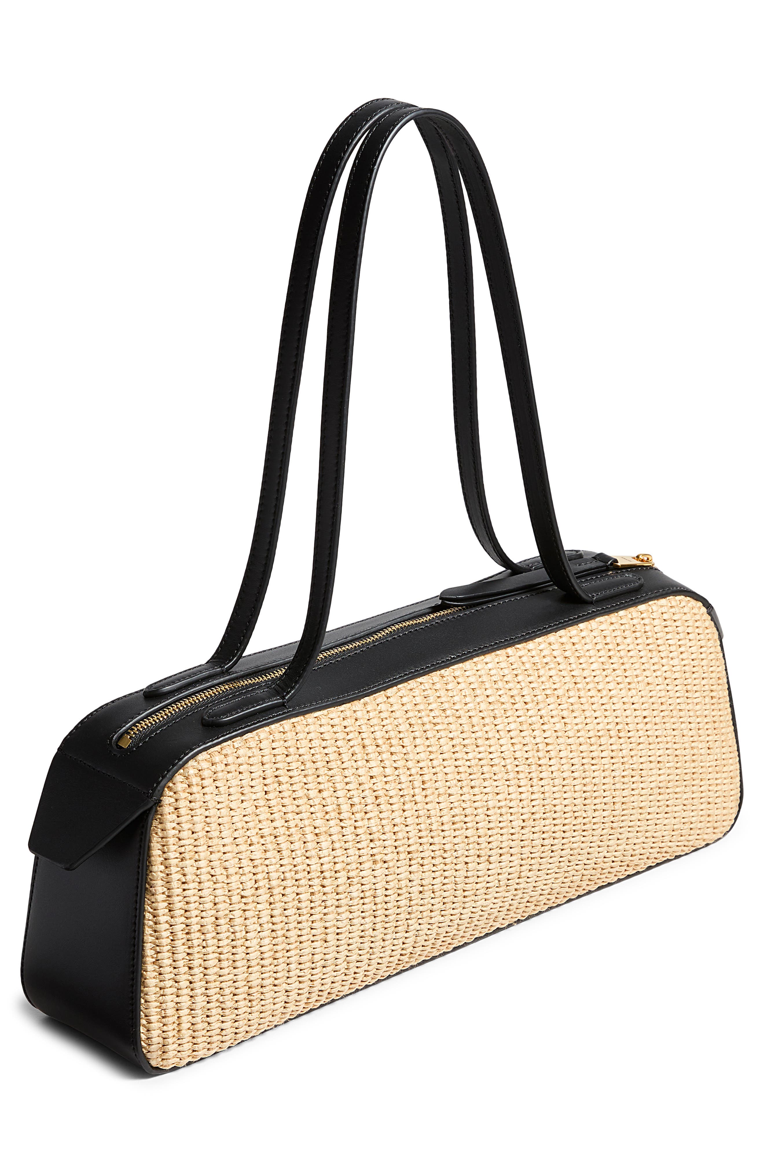 Khaite Simona Faux Raffia Shoulder Bag, Alternate, color, Black / Natural 367