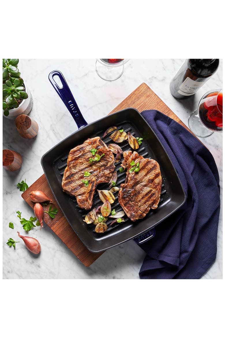12-Inch Enameled Cast Iron Grill Pan, Alternate, color, DARK BLUE