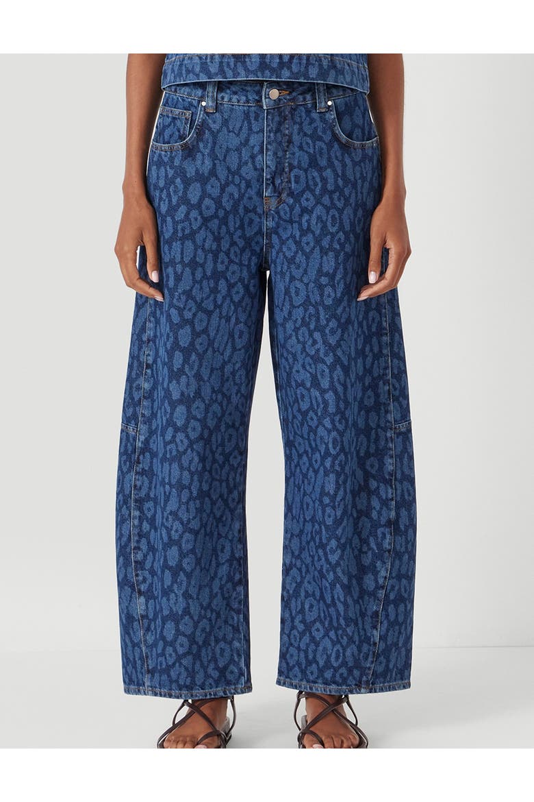Cropped Bree Horseshoe Barrel Leg Jeans, Main, color, Laser Leopard Print Mid Blue